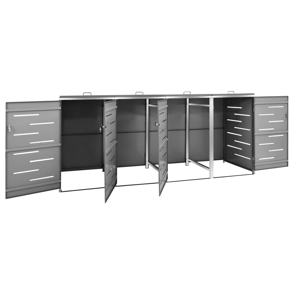 4-Bin Wheelie Bin Shed Stainless Steel Anthracite | Simpledeals