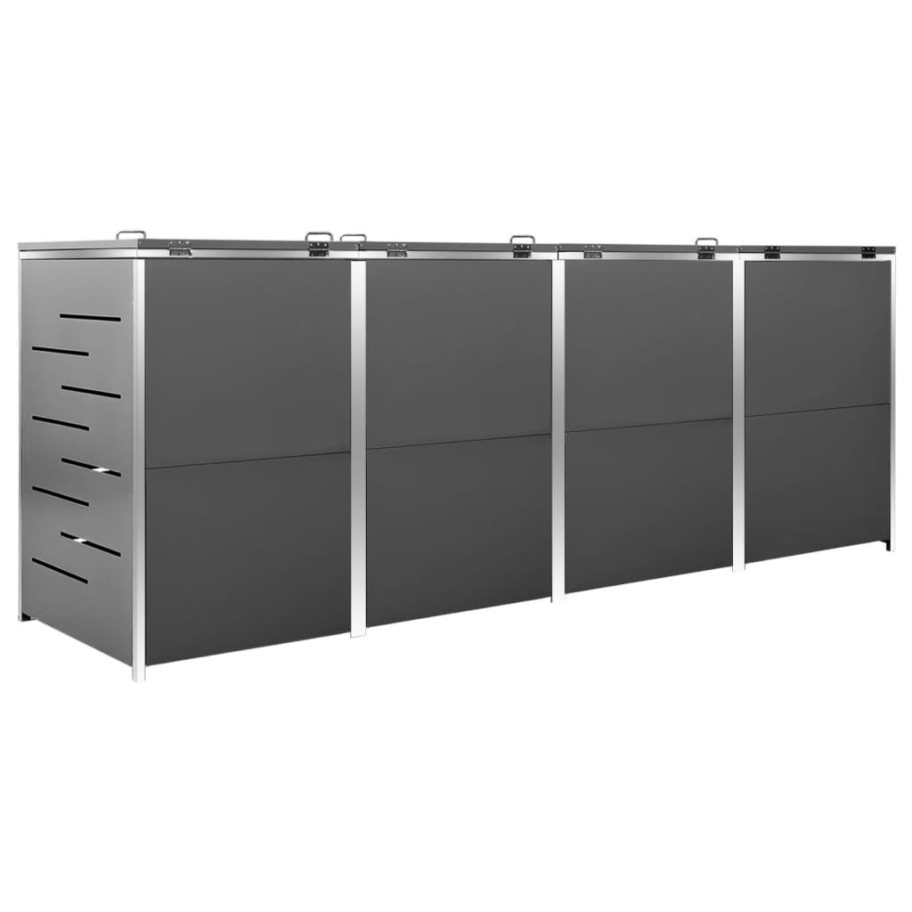 4-Bin Wheelie Bin Shed Stainless Steel Anthracite | Simpledeals