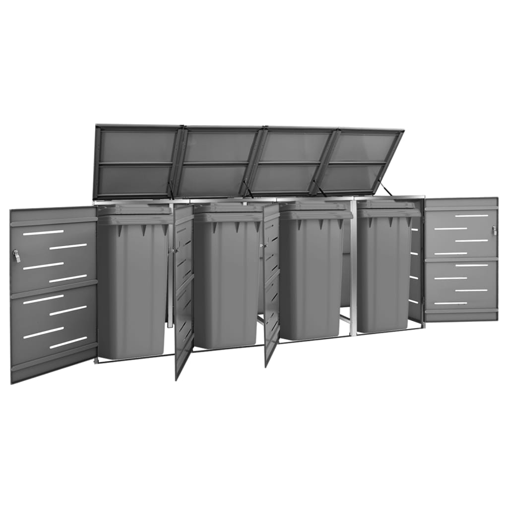 4-Bin Wheelie Bin Shed Stainless Steel Anthracite | Simpledeals