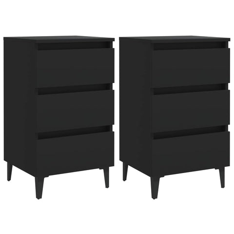 Bed Cabinet with Metal Legs 2 pcs Black