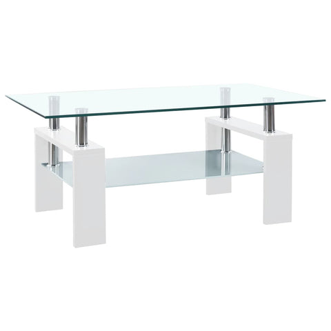 Coffee Table White and Transparent Tempered Glass