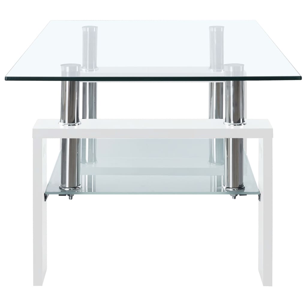 Coffee Table White and Transparent Tempered Glass