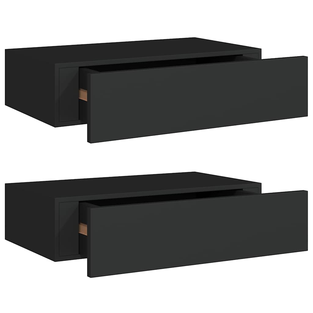 Wall-Mounted Drawer Shelves Set 2 Black MDF | Simpledeals