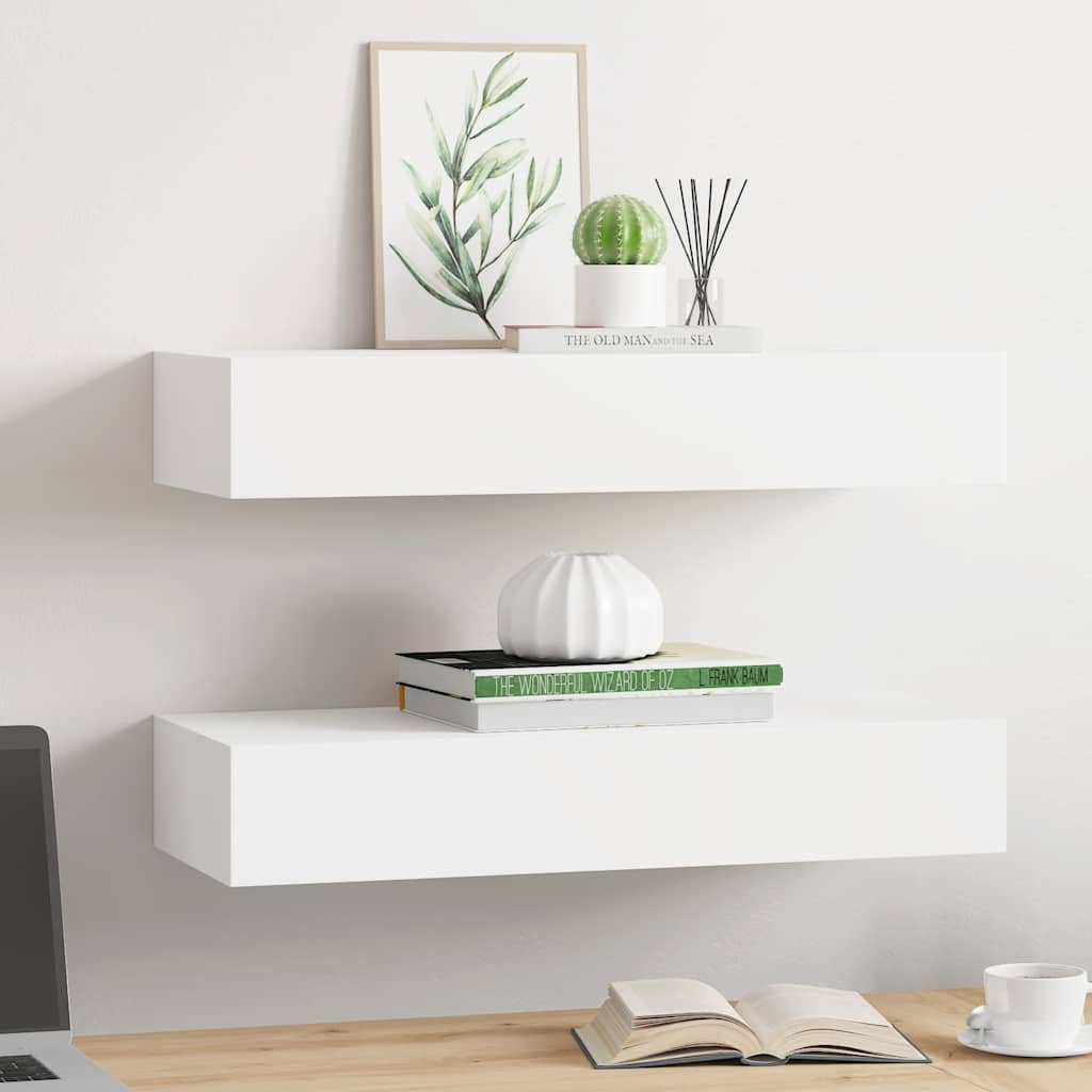 Floating Wall Shelf Drawer Storage Set 2pc White | Simpledeals
