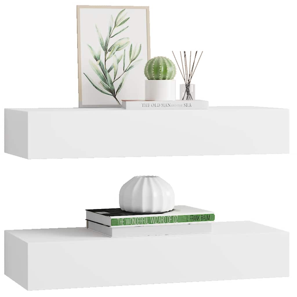 Floating Wall Shelf Drawer Storage Set 2pc White | Simpledeals