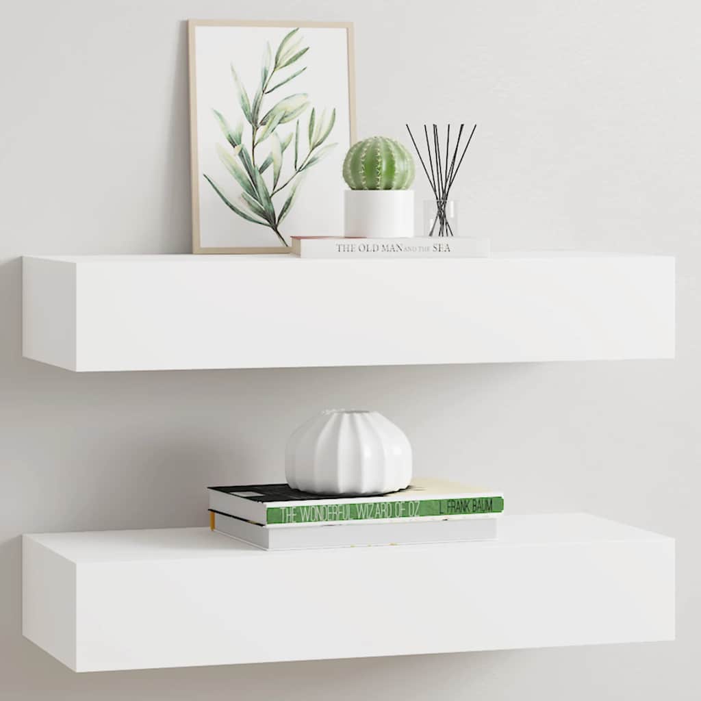 Floating Wall Shelf Drawer Storage Set 2pc White | Simpledeals