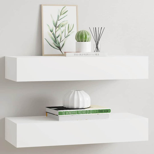 Floating Wall Shelf Drawer Storage Set 2pc White