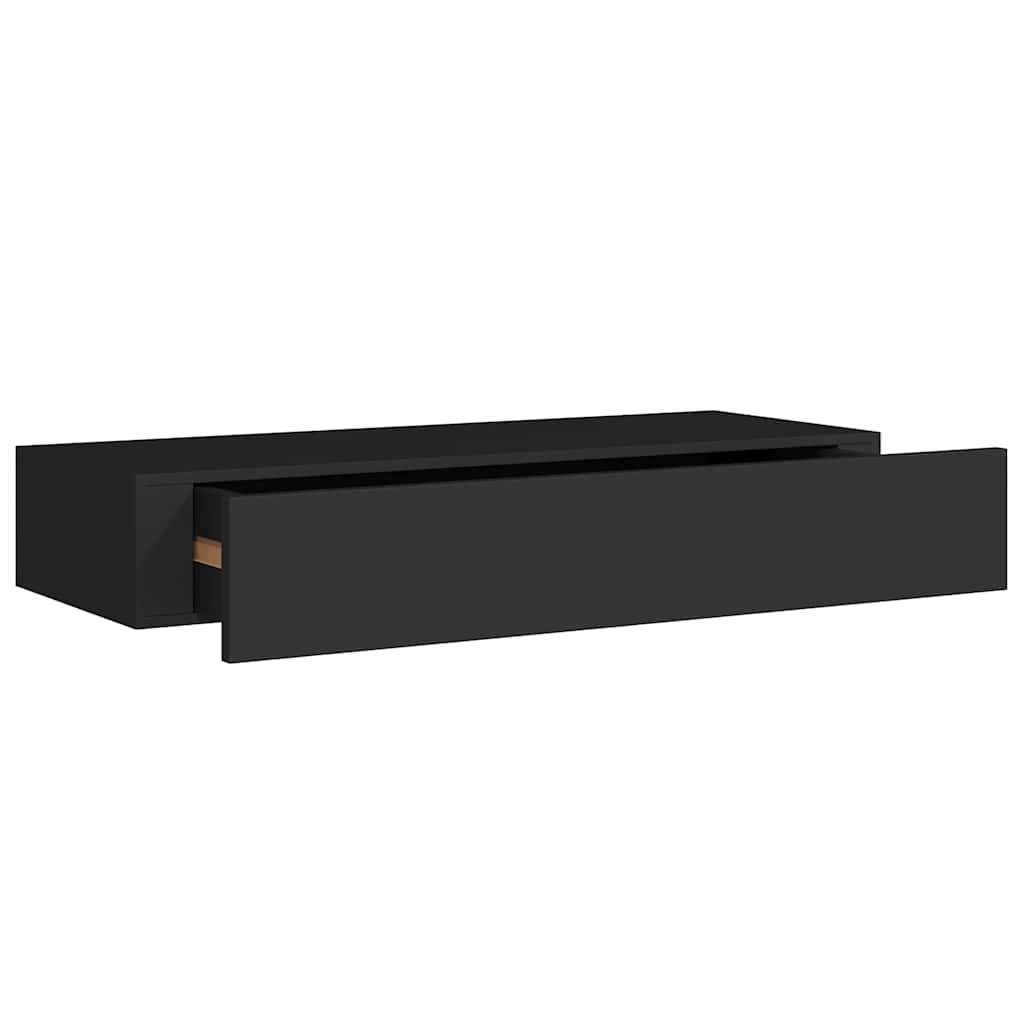 Wall Mounted Drawer Shelf Black MDF | Simpledeals