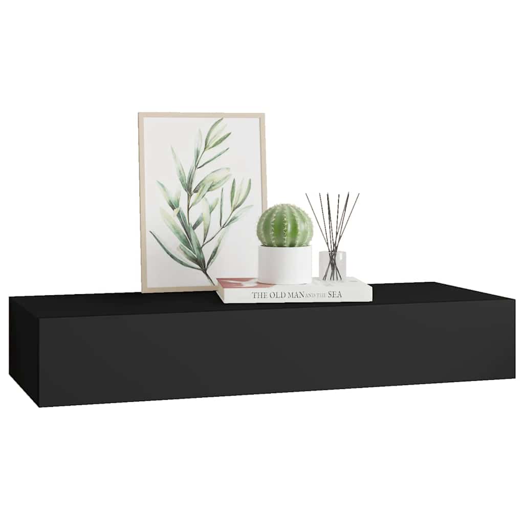 Wall Mounted Drawer Shelf Black MDF | Simpledeals