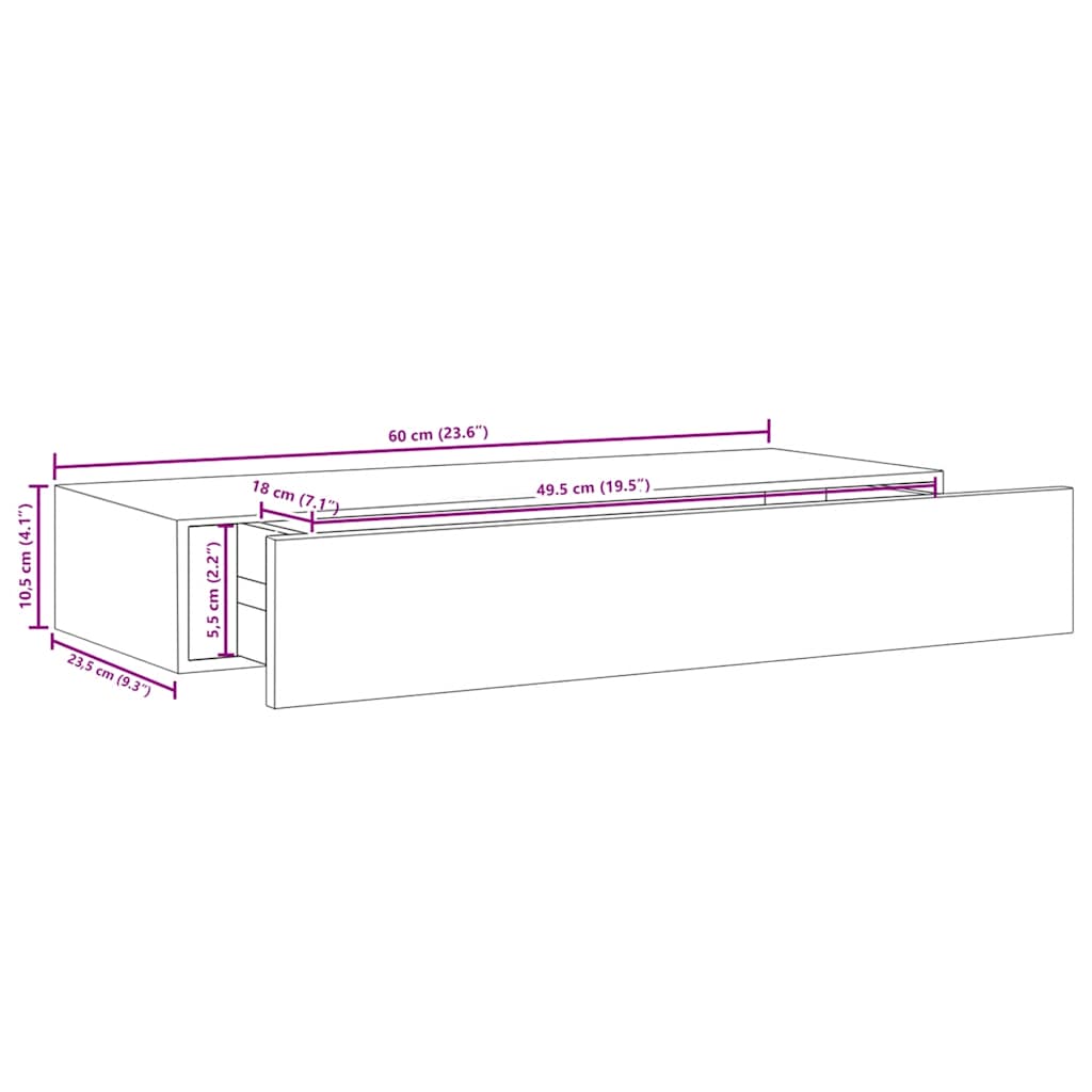 Wall Mounted Drawer Shelf Black MDF | Simpledeals