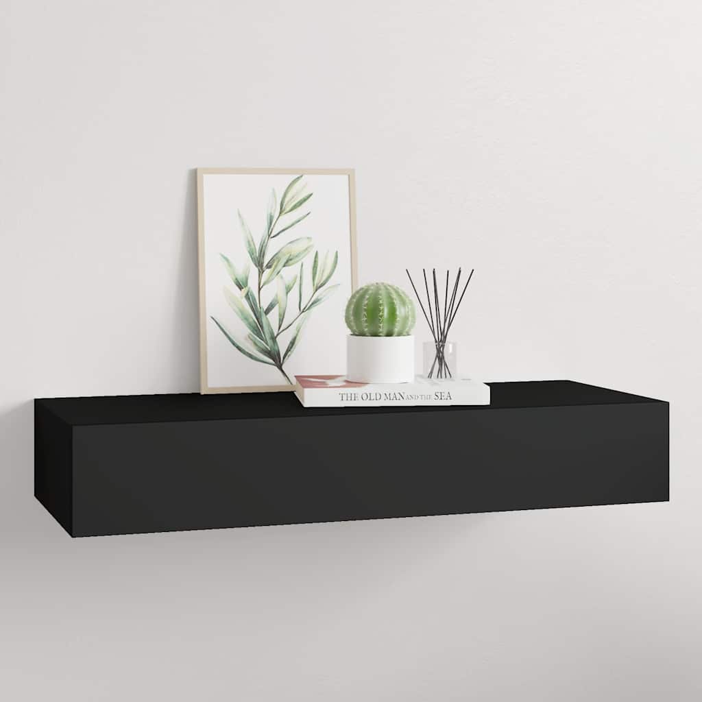 Wall Mounted Drawer Shelf Black MDF | Simpledeals