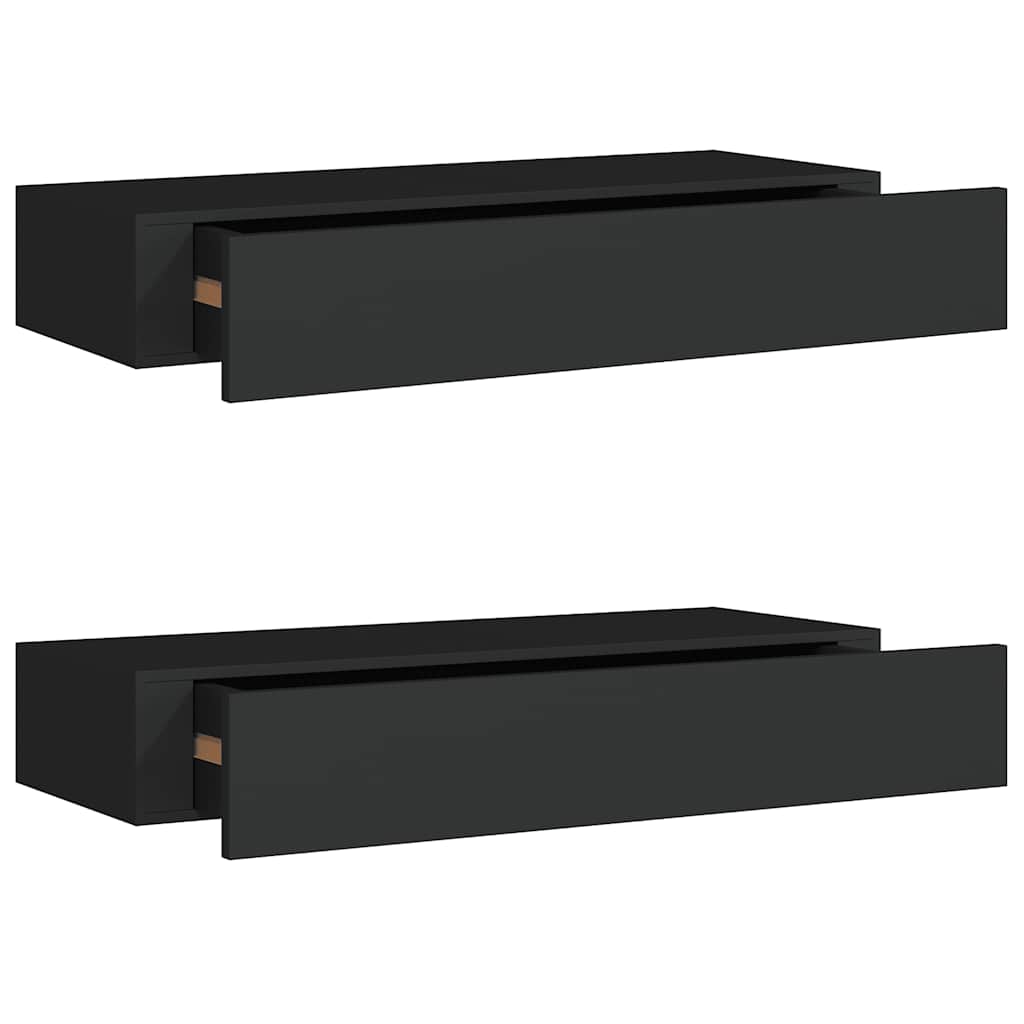 Wall Mounted Drawer Shelves Set 2 Black MDF | Simpledeals