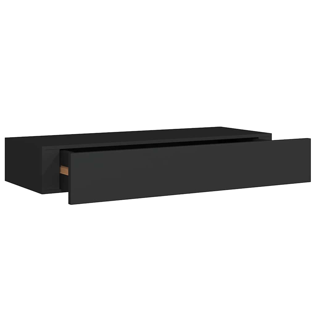 Wall Mounted Drawer Shelves Set 2 Black MDF | Simpledeals