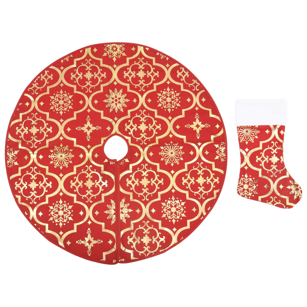 Luxury Christmas Tree Skirt with Sock Red - Fabric
