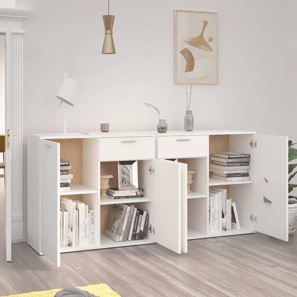 White Sideboard 160cm Engineered Wood Storage | Simpledeals