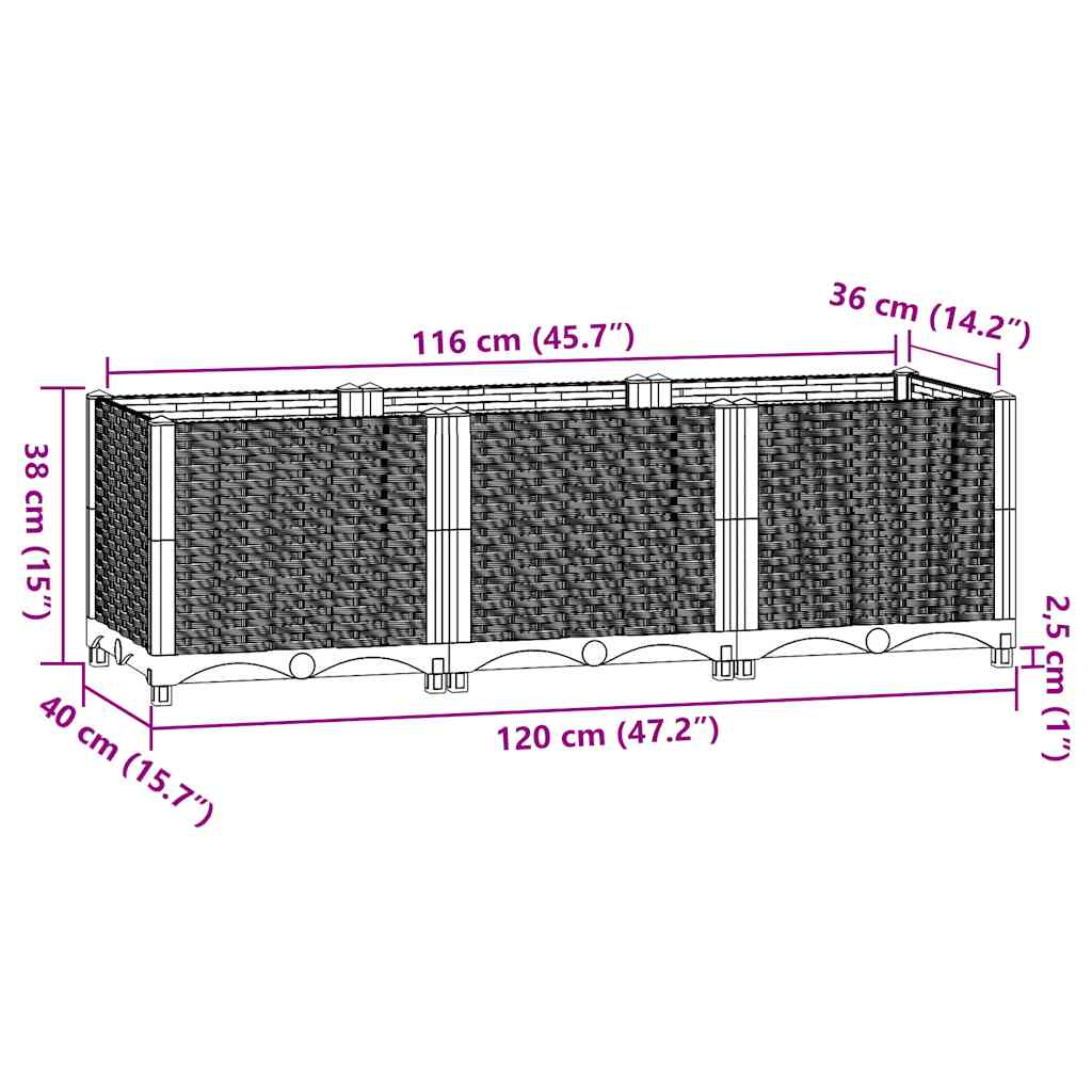 Raised Garden Bed 120x40cm Polypropylene Black | Simpledeals