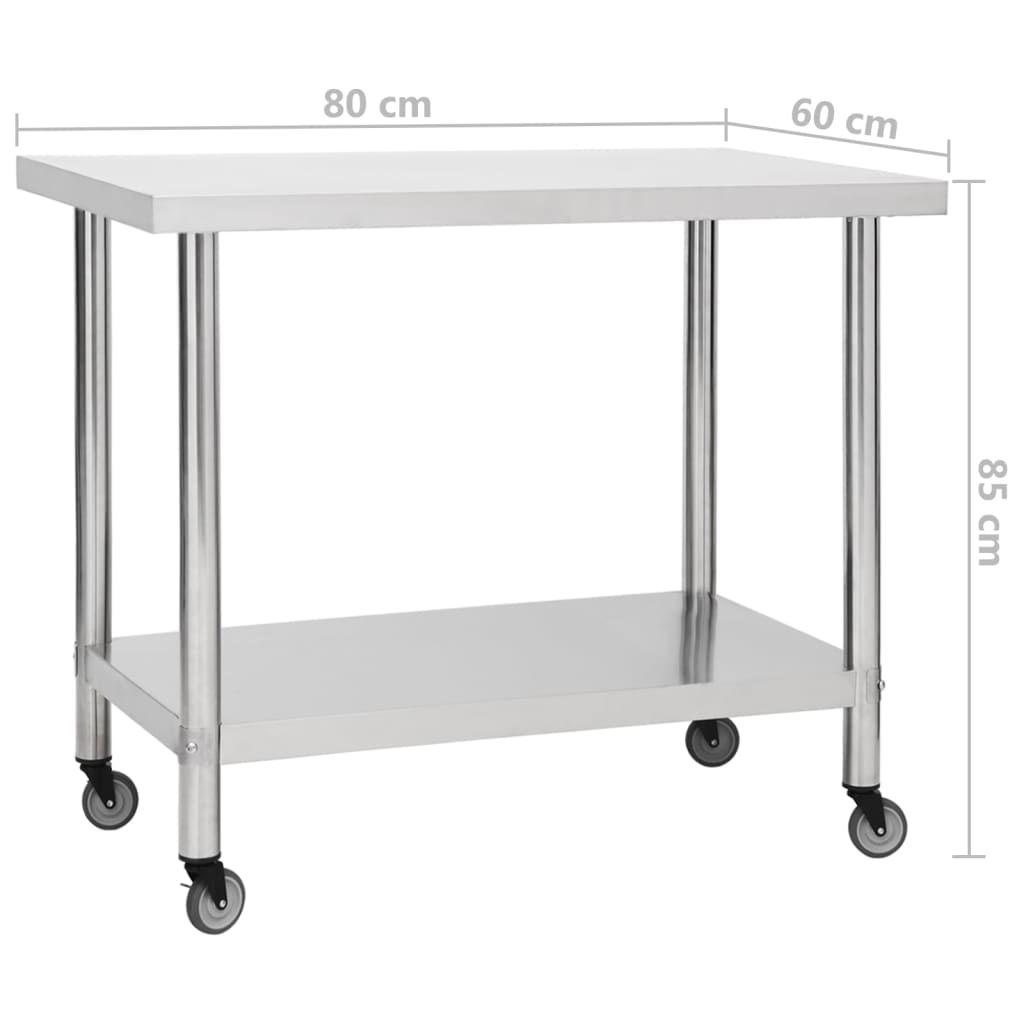 Stainless Steel Kitchen Work Table Wheels 80x60 | Simpledeals