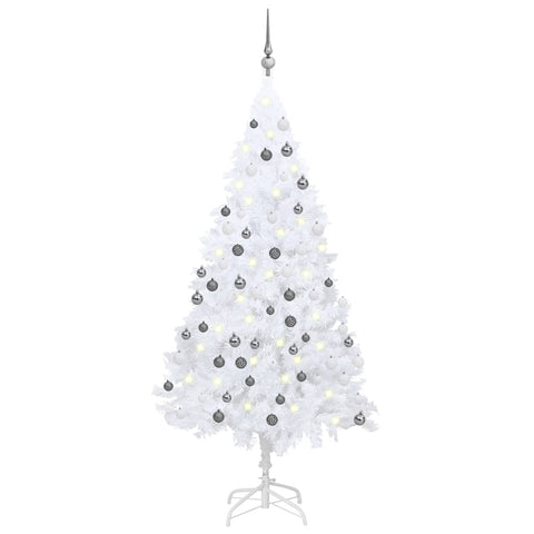Artificial Christmas Tree with LEDs& Ball Set White 150 cm PVC