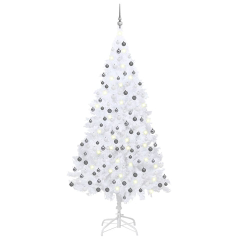Artificial Christmas Tree with LEDs& Ball Set White 210 cm PVC