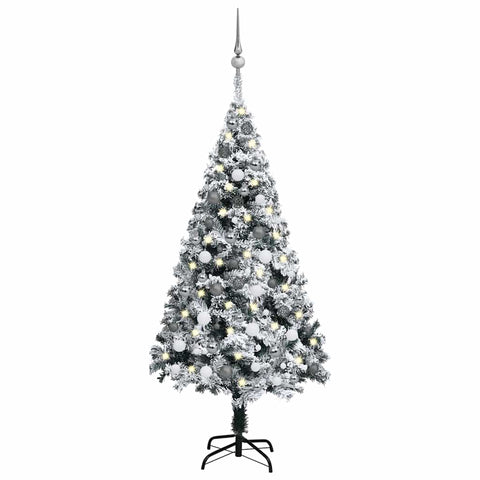 Evergreen Brilliance: LED-Lit Green Artificial Christmas Tree with Ornament Set