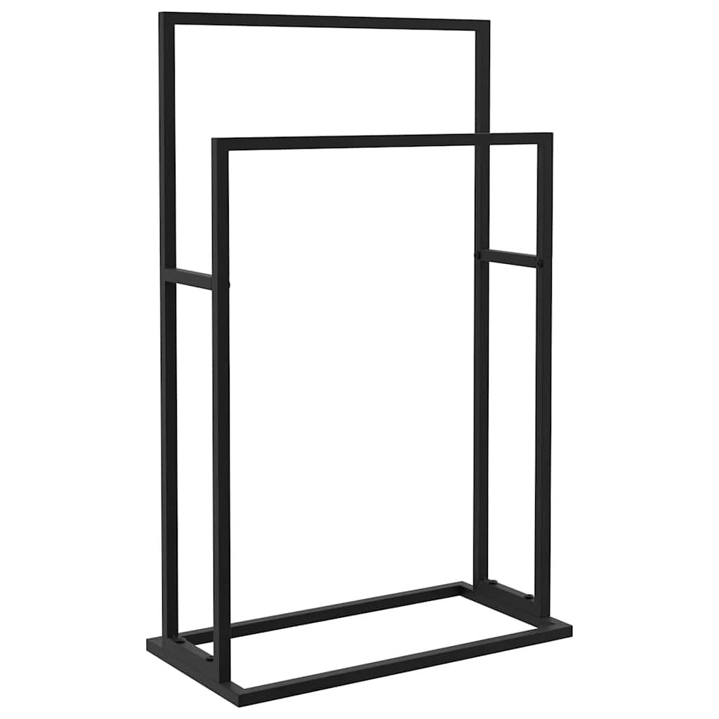 Freestanding Towel Rack Black Iron 2-Tier | Simpledeals