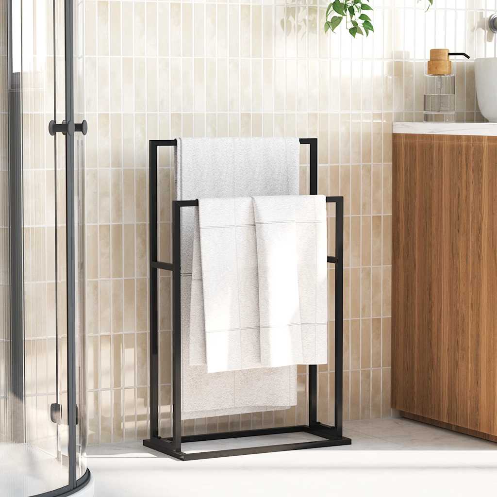 Freestanding Towel Rack Black Iron 2-Tier | Simpledeals