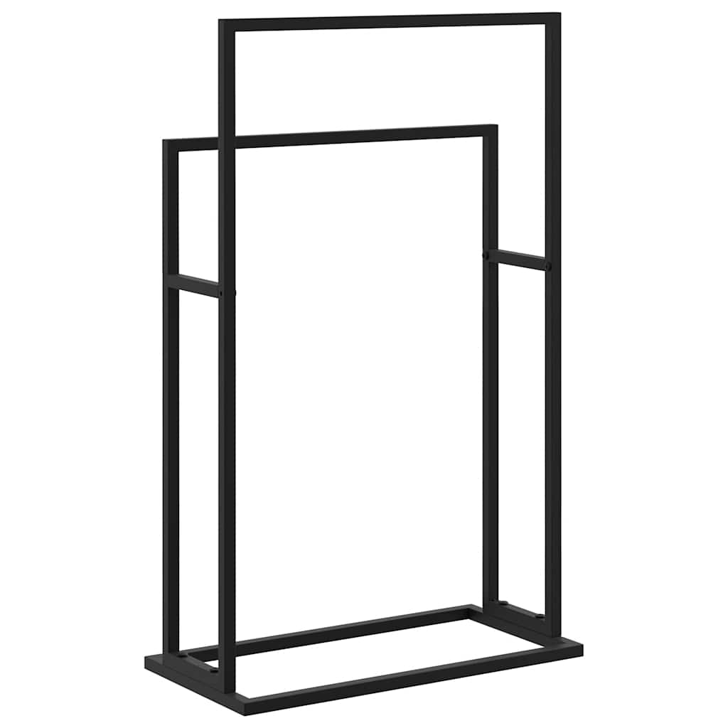 Freestanding Towel Rack Black Iron 2-Tier | Simpledeals
