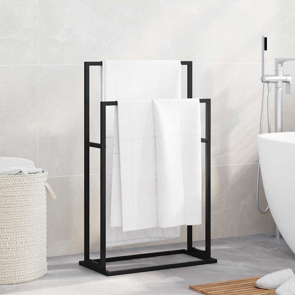 Freestanding Towel Rack Black Iron 2-Tier | Simpledeals