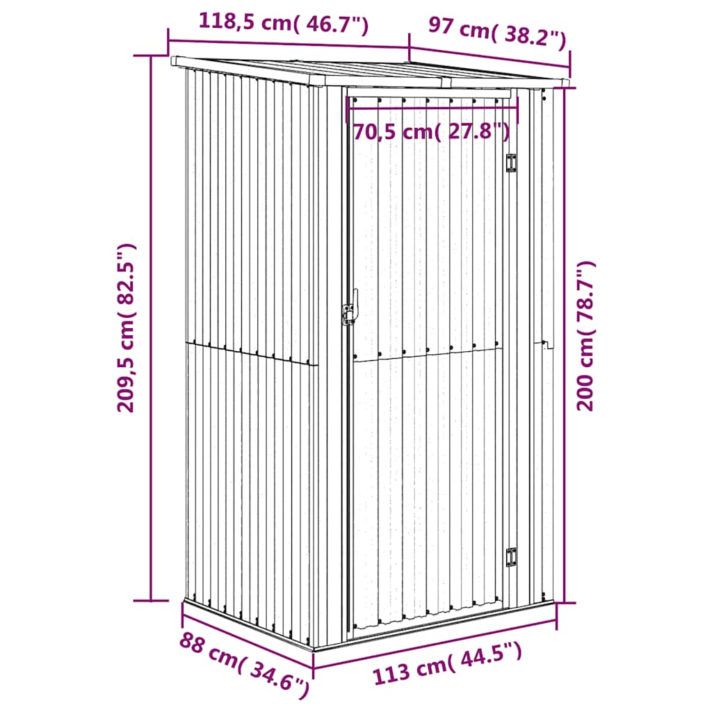 Galvanised Steel Garden Shed Anthracite 209cm | Simpledeals