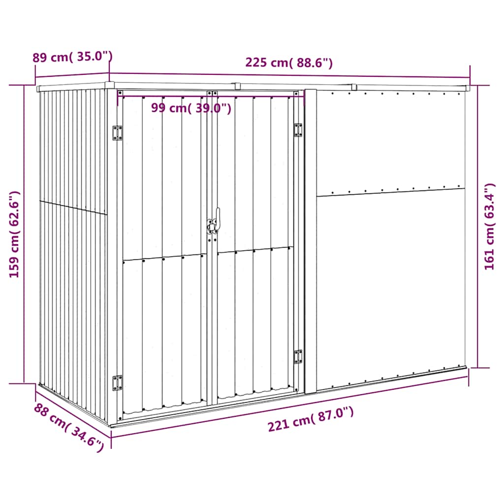 Steel Garden Tool Shed 225cm Anthracite | Simpledeals