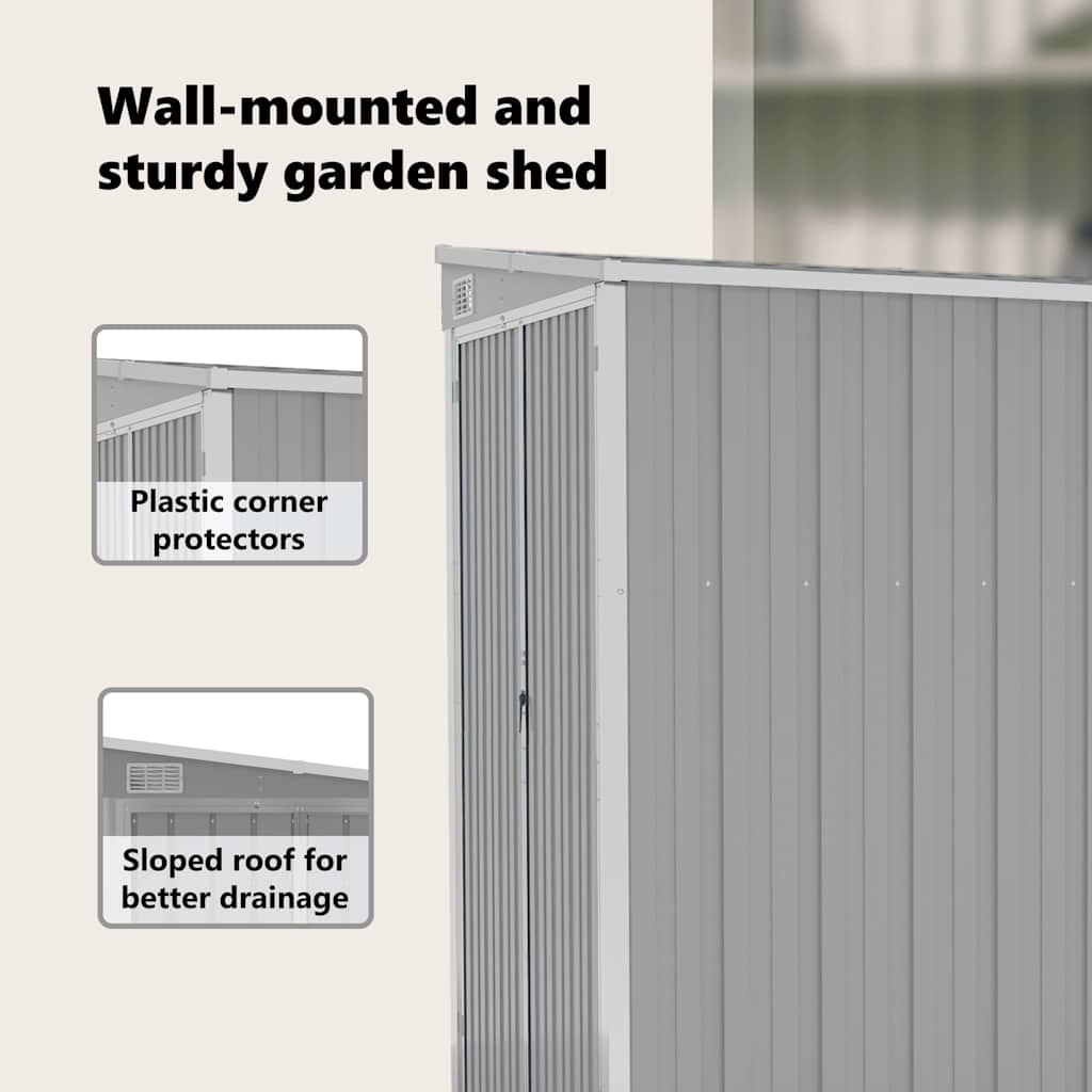 Wall Mounted Garden Shed Galvanised Steel Grey | Simpledeals