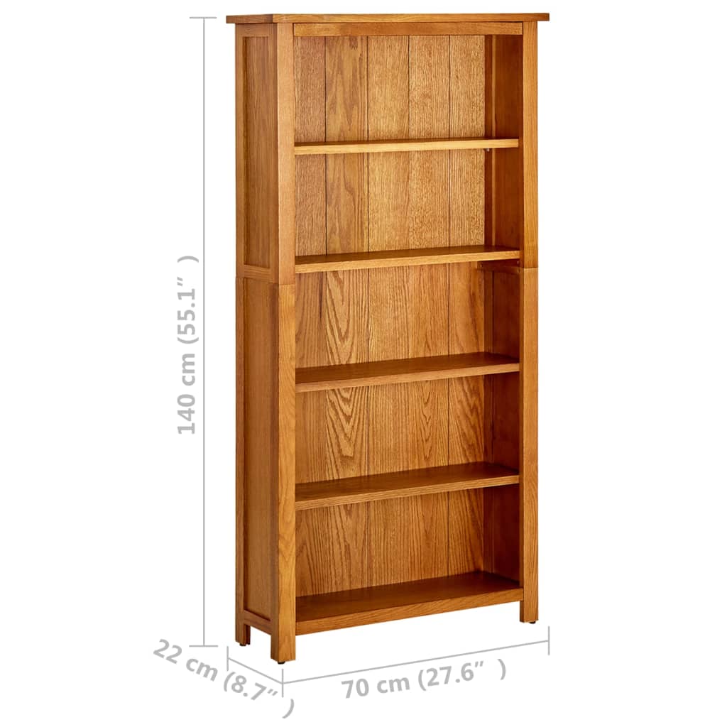 Solid Oak 5-Tier Bookcase 140cm Shelving Unit | Simpledeals