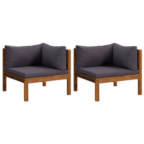 Corner Sofas 2 pcs with Dark Grey Cushions Solid Acacia Wood