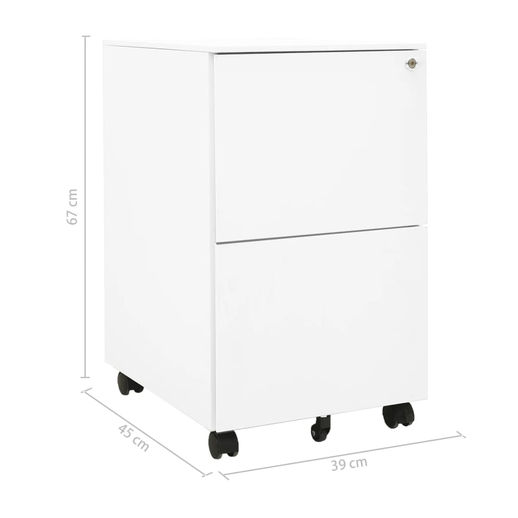Mobile Steel File Cabinet 2 Drawer White | Simpledeals