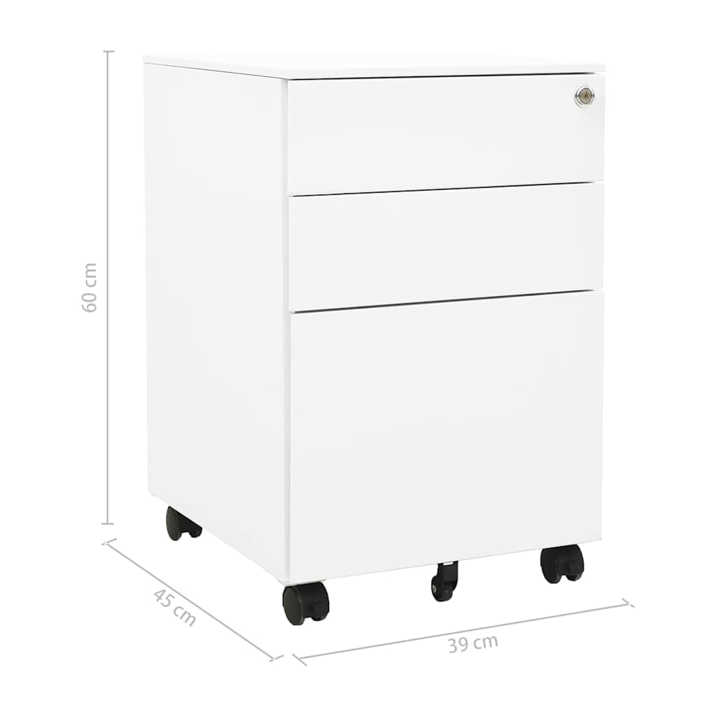 Mobile Steel File Cabinet 3 Drawer White | Simpledeals