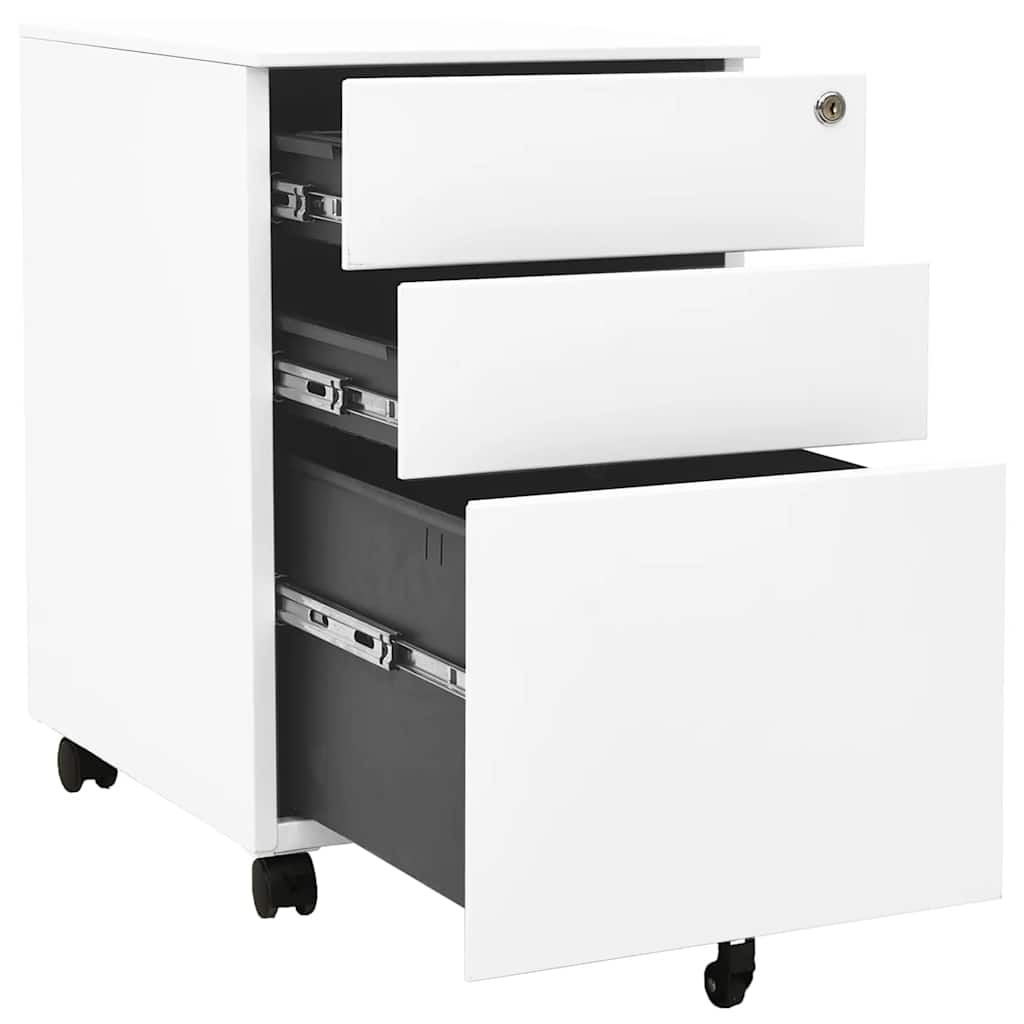 Mobile Steel File Cabinet 3 Drawer White | Simpledeals