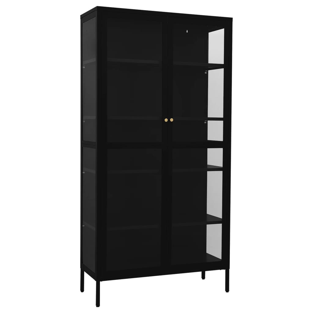 Black Steel Glass Display Cabinet 4 Shelves | Simpledeals