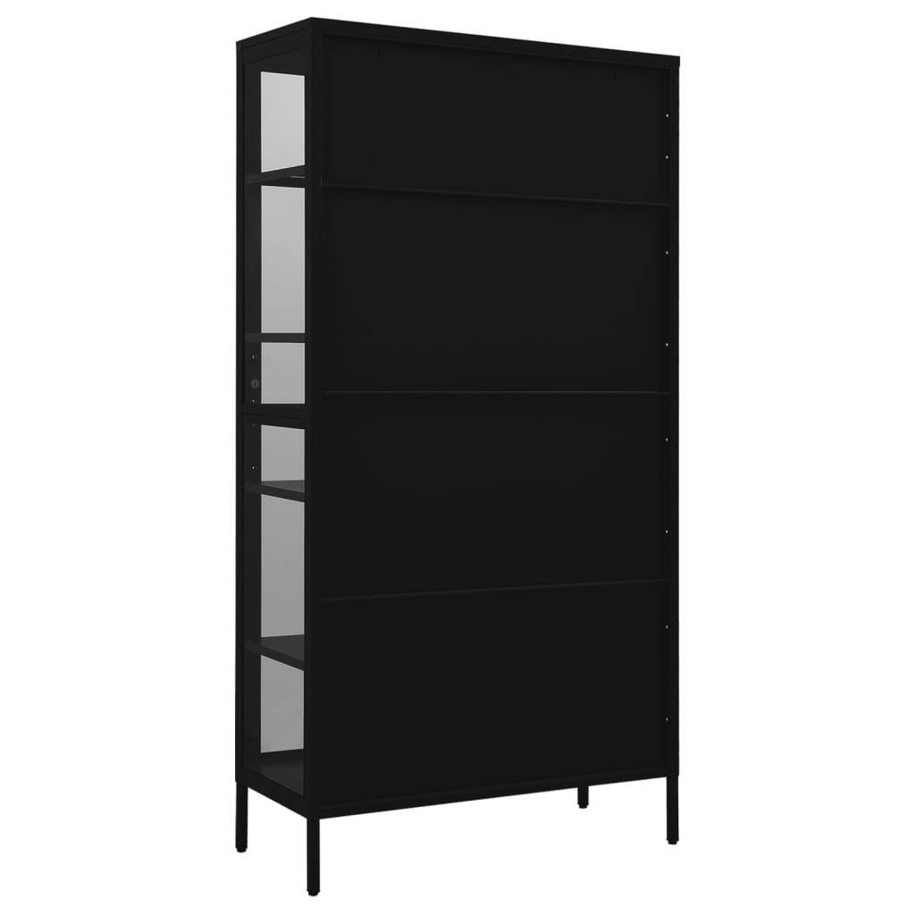 Black Steel Glass Display Cabinet 4 Shelves | Simpledeals
