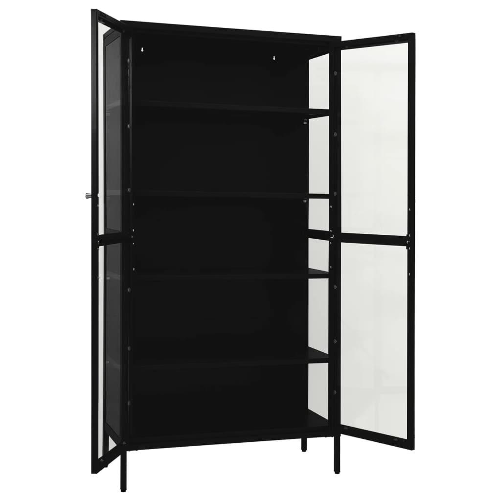Black Steel Glass Display Cabinet 4 Shelves | Simpledeals