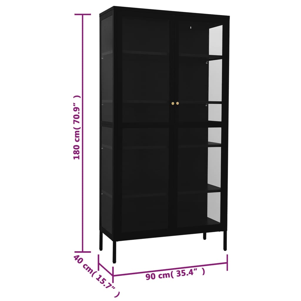 Black Steel Glass Display Cabinet 4 Shelves | Simpledeals