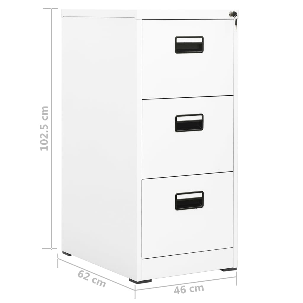 Steel Filing Cabinet 3 Drawer White 102.5cm | Simpledeals