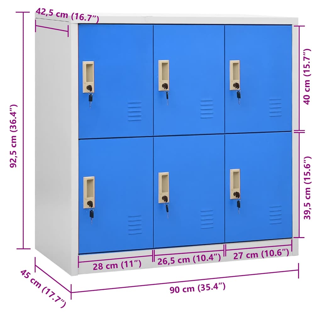 6-Door Steel Locker Cabinet Grey Blue | Simpledeals