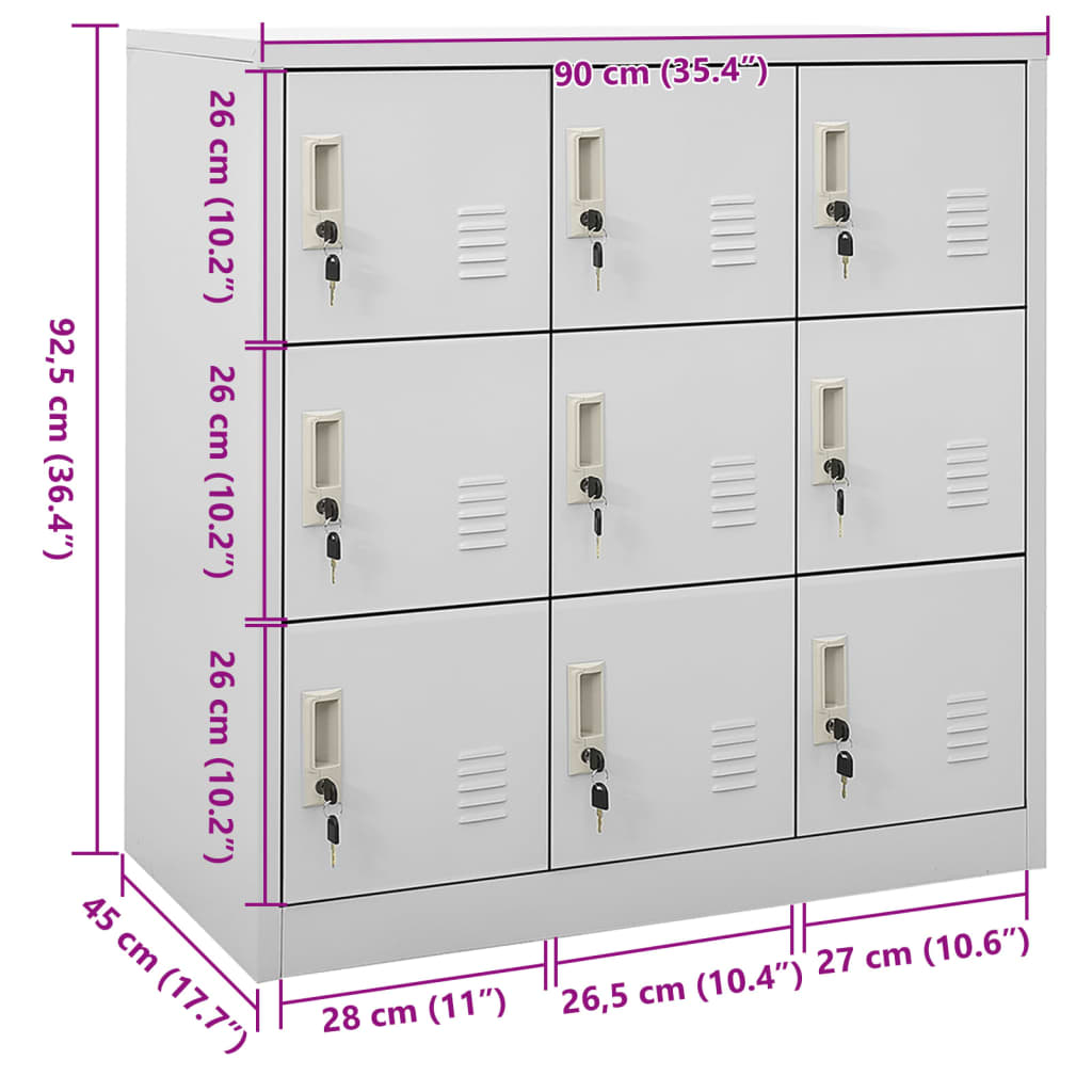9-Door Steel Locker Cabinet Light Grey | Simpledeals