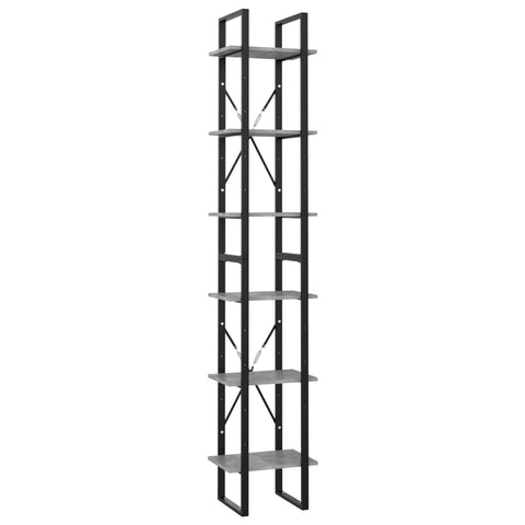 6-Tier Book Cabinet Standing Shelves Concrete Grey Chipboard