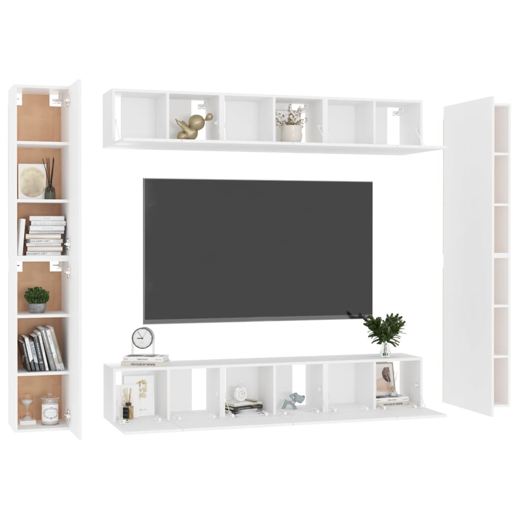 10 Piece TV Cabinet Set White Engineered Wood