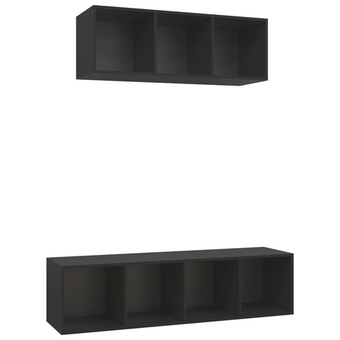 2 Piece TV Cabinet Set Black, Engineered Wood