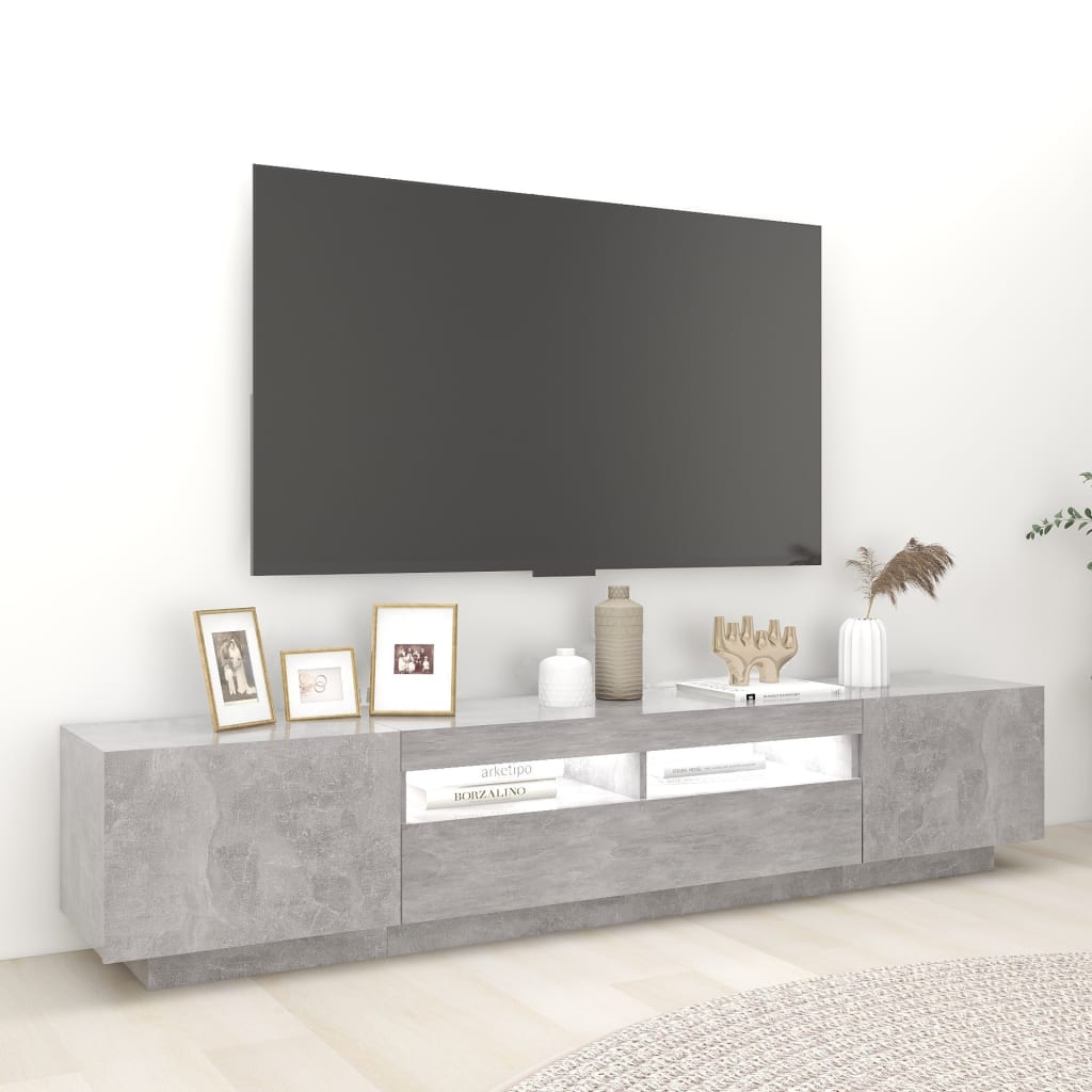 200cm TV Cabinet RGB LED Lights Concrete Grey | Simpledeals