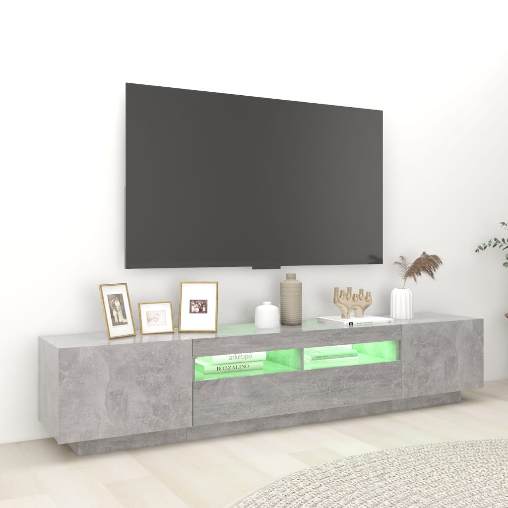 200cm TV Cabinet RGB LED Lights Concrete Grey | Simpledeals