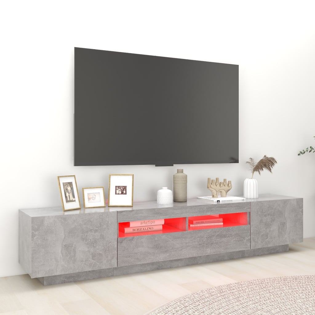200cm TV Cabinet RGB LED Lights Concrete Grey | Simpledeals