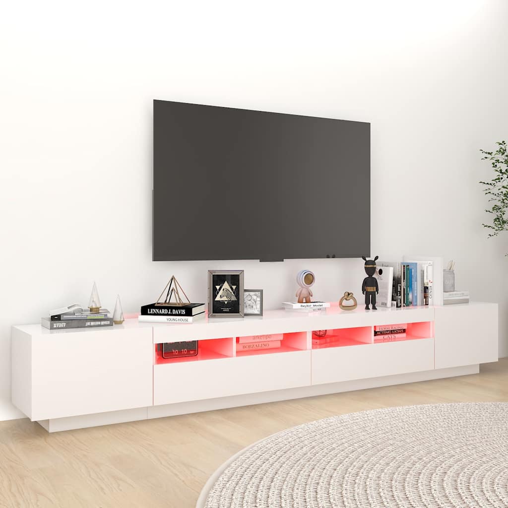 TV Cabinet RGB LED Lights 260cm White | Simpledeals